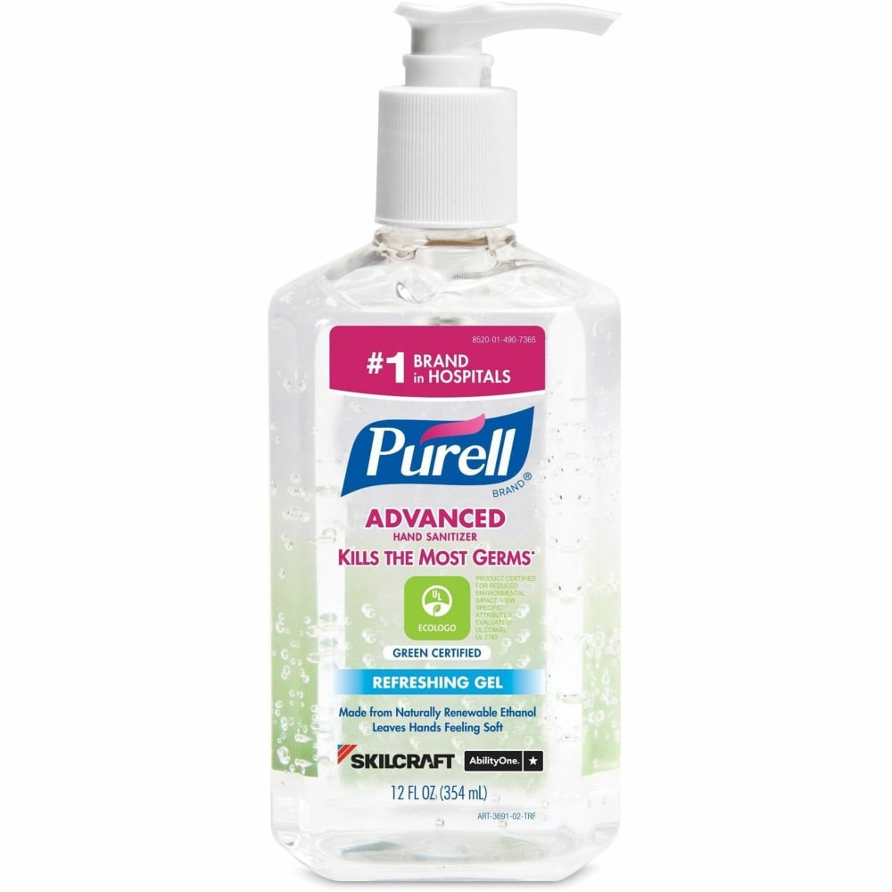 SKILCRAFT Hand Sanitizer Gel - 12 fl oz - Pump Bottle Dispenser - Kill Germs - Hand, Skin - Clear - 12 / Box