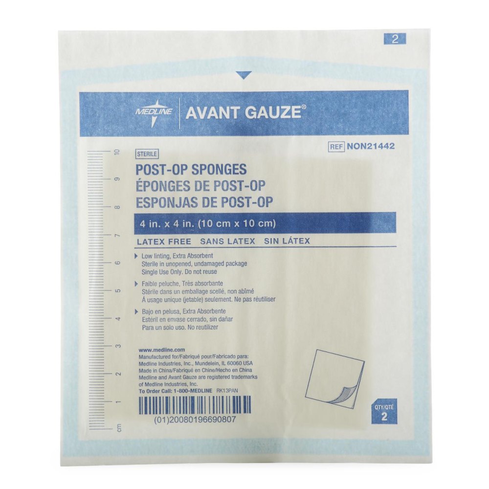 Medline Post-Op Sterile Gauze, 4in x 4in, White, Case Of 1,200
