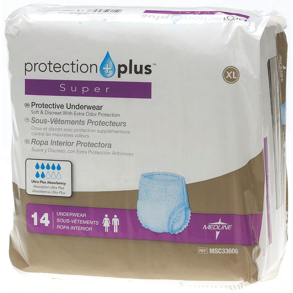 Protection Plus Super Protective Disposable Underwear, X-Large, 56 - 68in, White, 14 Per Bag, Case Of 4 Bags