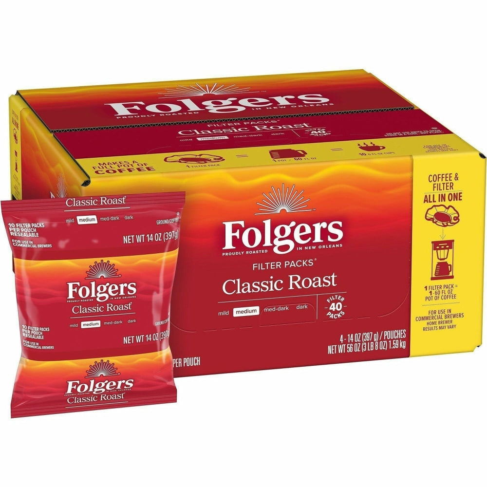 Folgers Single-Serve Coffee Packets, Classic Roast, Carton Of 40