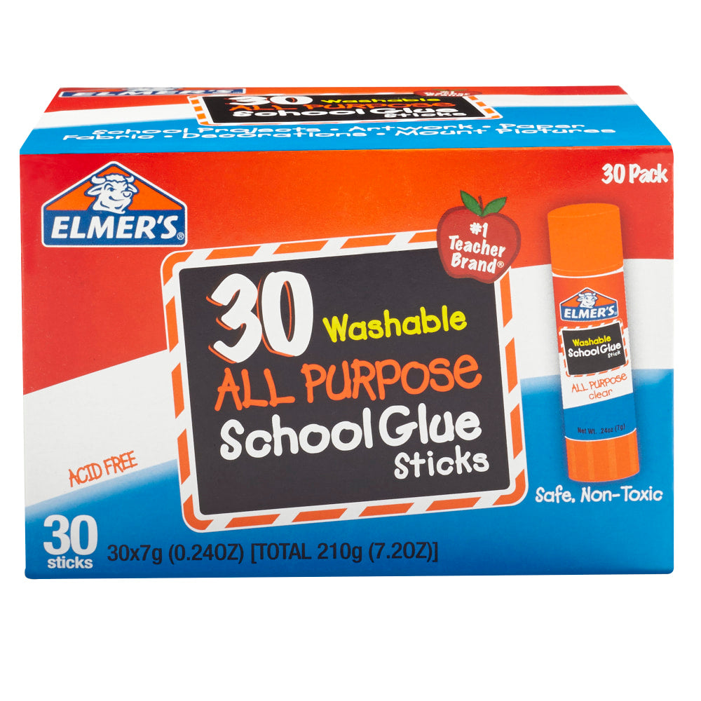 Elmers All Purpose School Glue Sticks, Washable, 7 Gram (0.24 Ounce) Glue Sticks, 30 Count
