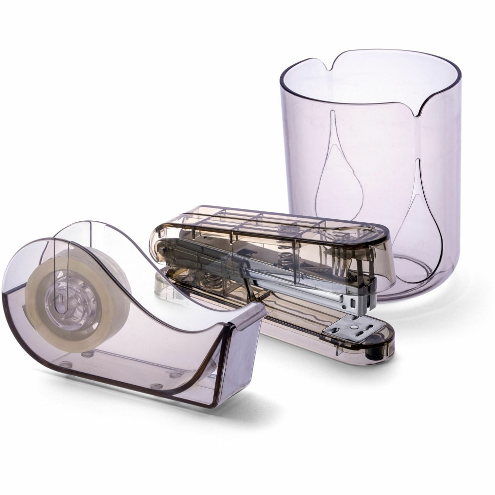 OIC Officemate Recycled 3 Piece Desktop Organizer Set  Desktop  Durable, Sturdy  Translucent Gray  Plastic  1 Each