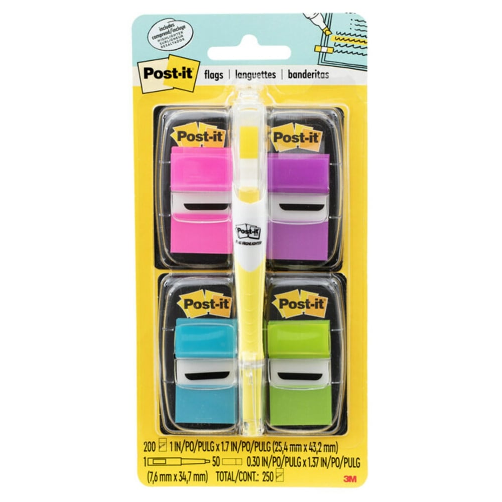 Post-it Flags, 4 Dispensers, 50 Flags/Dispenser, Assorted Bright Colors, Back to School Supplies for Students, Flags for Textbooks and Notebooks