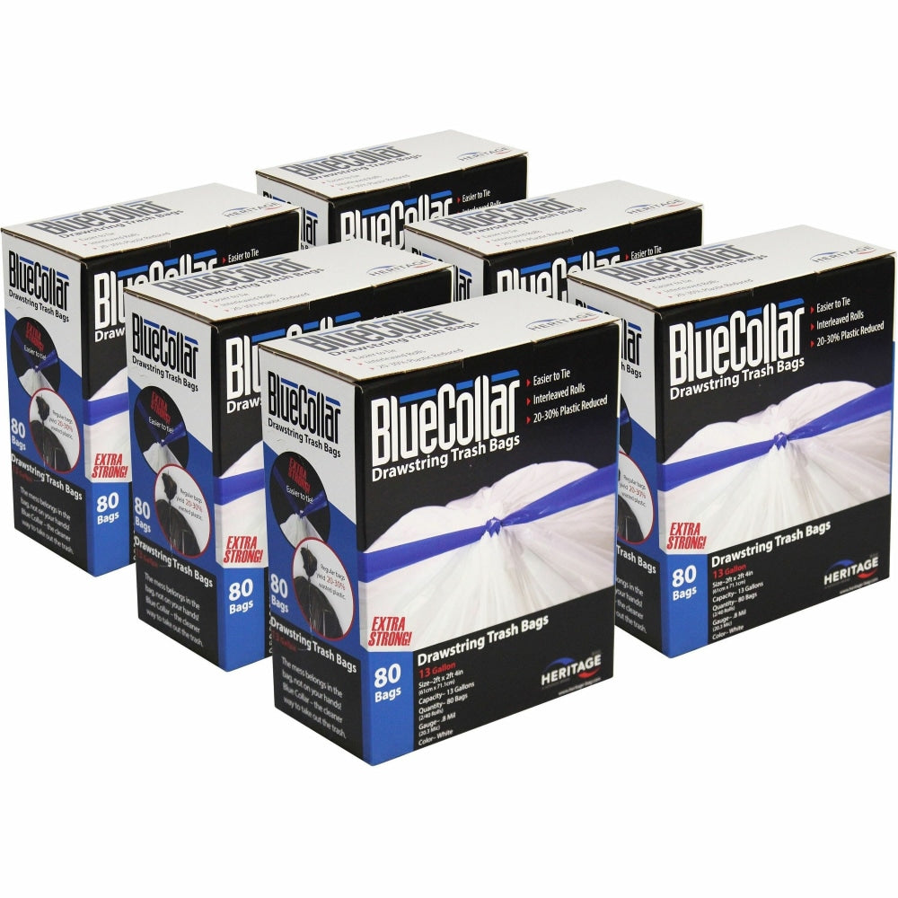 BlueCollar 13-gallon Drawstring Trash Bags - 13 gal Capacity - 24inx 28inx0.80 mil (20 Micron) Thickness - N4828EWRC1CT, 480-Pack