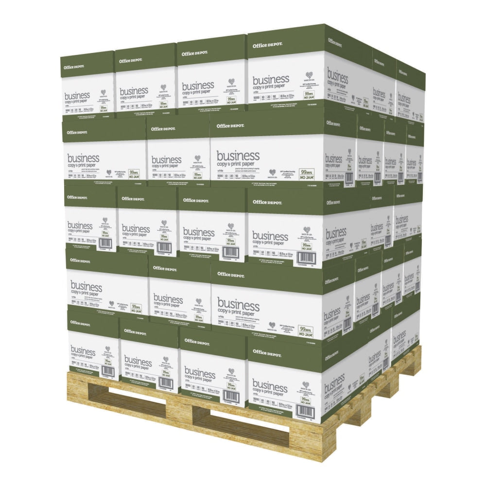 Office Depot Business Multi-Use Printer & Copy Paper, 400 Reams, White, Letter (8.5in x 11in), 200000 Sheets Per Pallet, 20 Lb, 92 Brightness