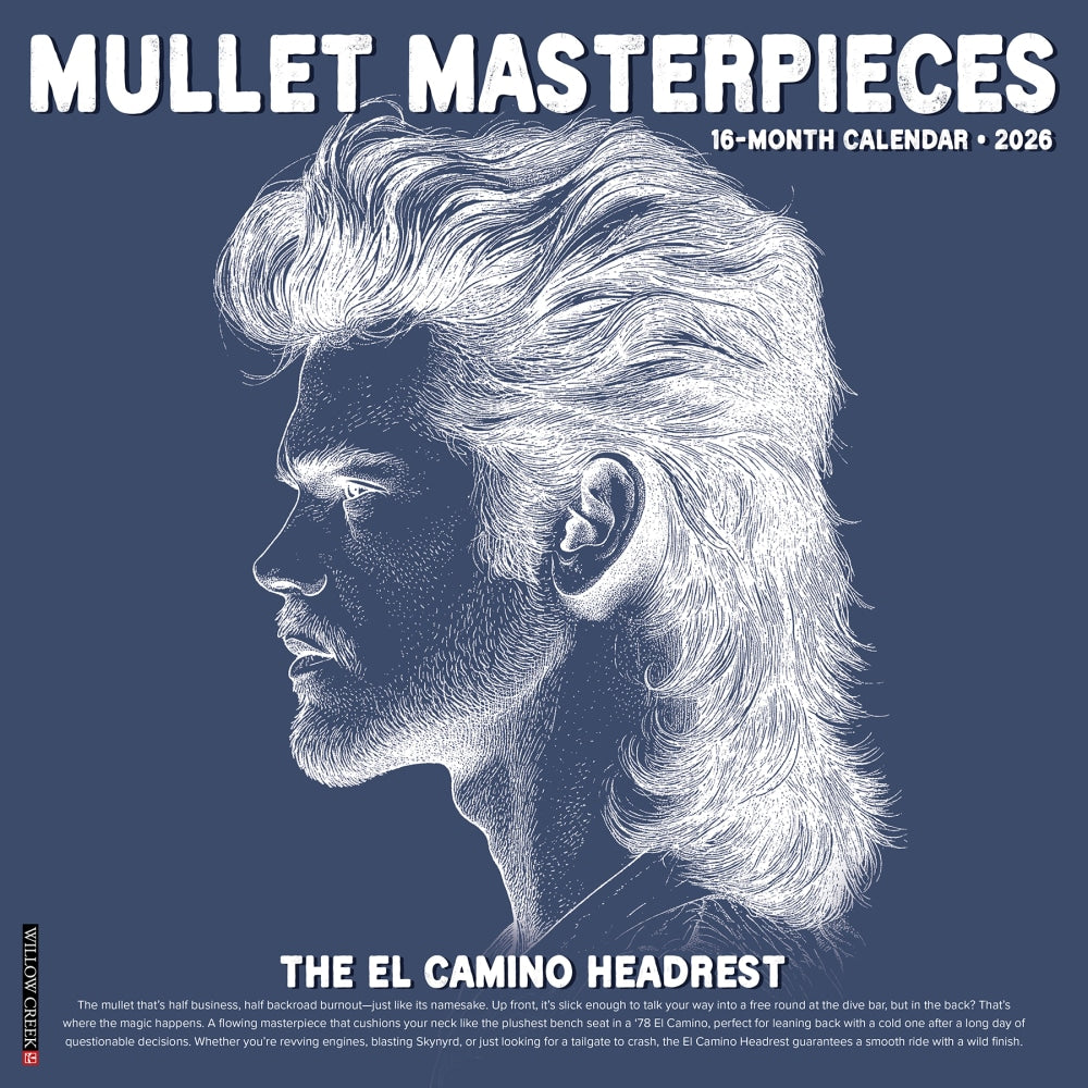 2026 Willow Creek Press Humor & Comics Monthly Wall Calendar, 12in x 12in, Mullet Masterpieces, January To December, 55977