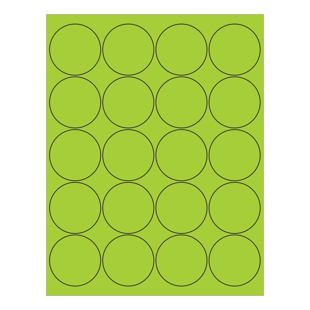 Tape Logic Round Labels For Inkjet/Laser Printers, LL197GN, 2in, Fluorescent Green, Pack Of 2,000 Labels