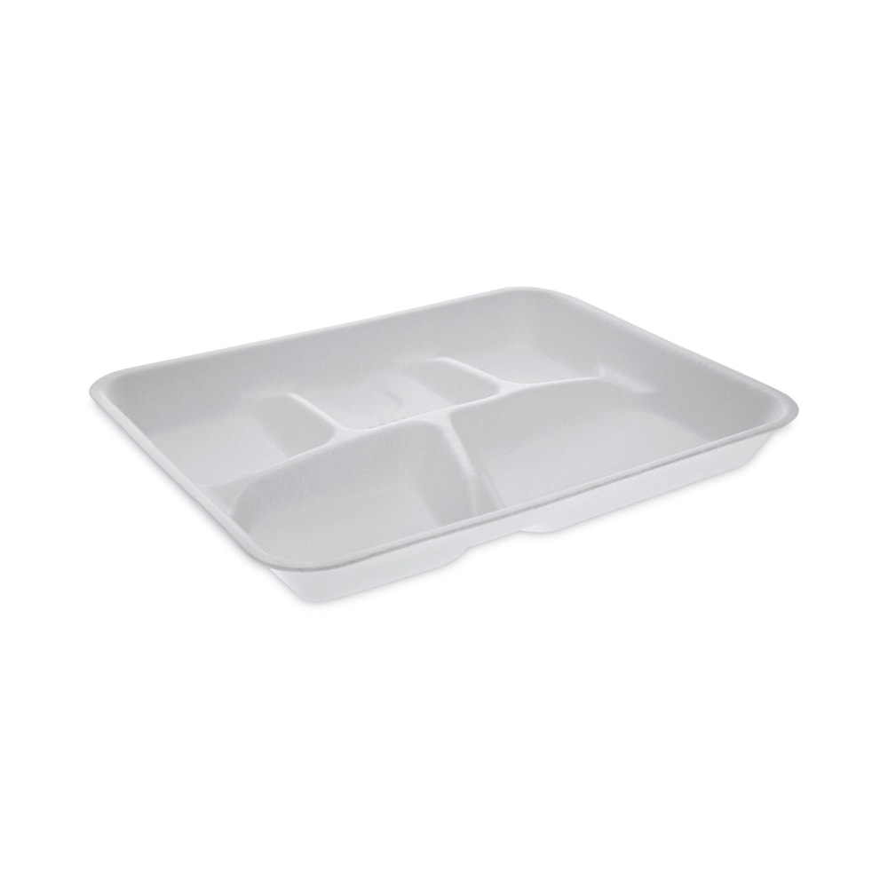 Pactiv Evergreen Foam School Trays, 5-Compartment, 10-1/2inH x 8-1/4inW x 1inD, White, Carton Of 500 Trays