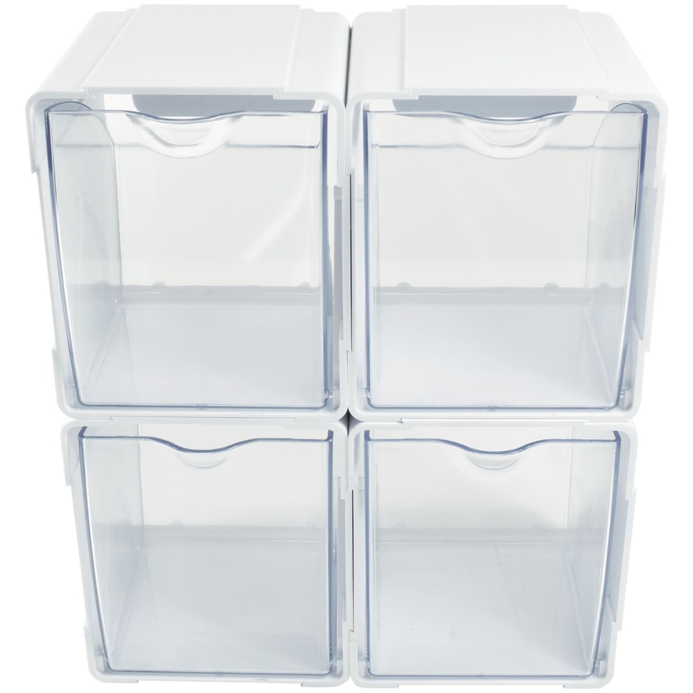 Deflecto Interlocking Tilt Bins, 5-1/2inH x 4-3/4inW x 4-7/8inD, Clear/White, Pack Of 4 Bins