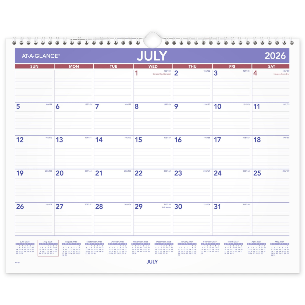 AT-A-GLANCE Academic 2026-2027 Monthly Wall Calendar, Medium, 15in x 12in