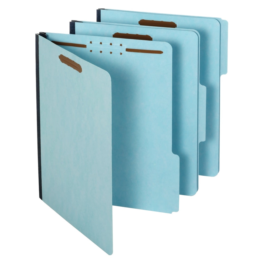 Globe Weis Pendaflex Pressboard Folders With Fasteners, 1/3 Cut, Letter Size, 30% Recycled, Blue, Pack Of 25