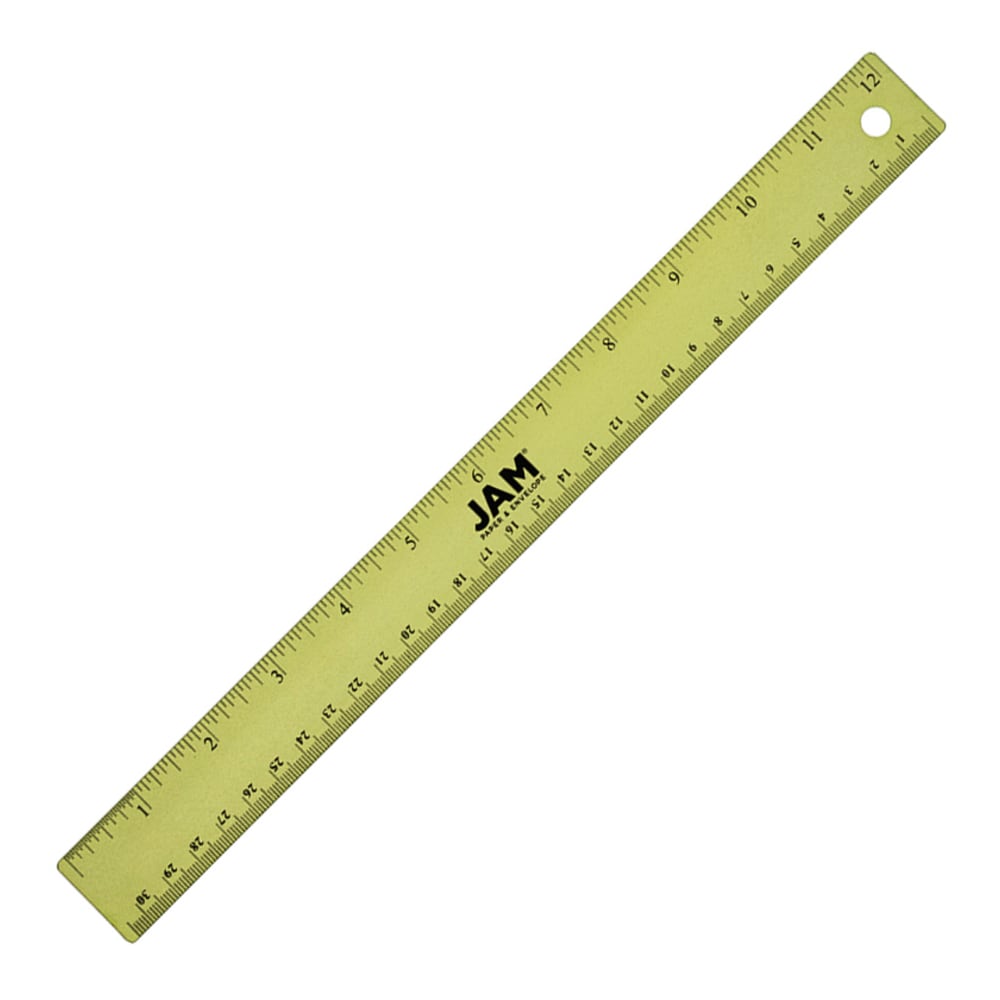 JAM Paper Non-Skid Stainless-Steel Ruler, 12in, Lime Green