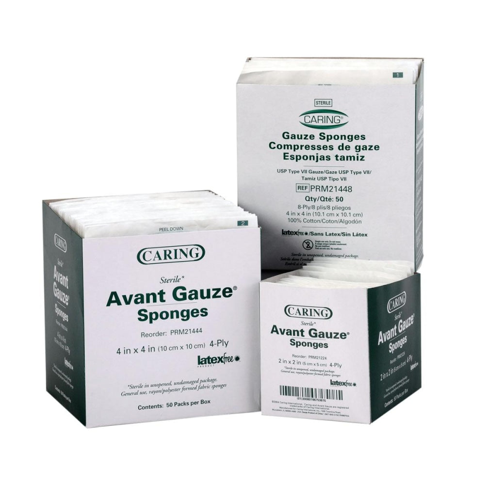 Medline Caring Nonwoven Sterile Gauze Sponges, 2in x 2in, White, 50 Sponges Per Pack, Case Of 30 Packs