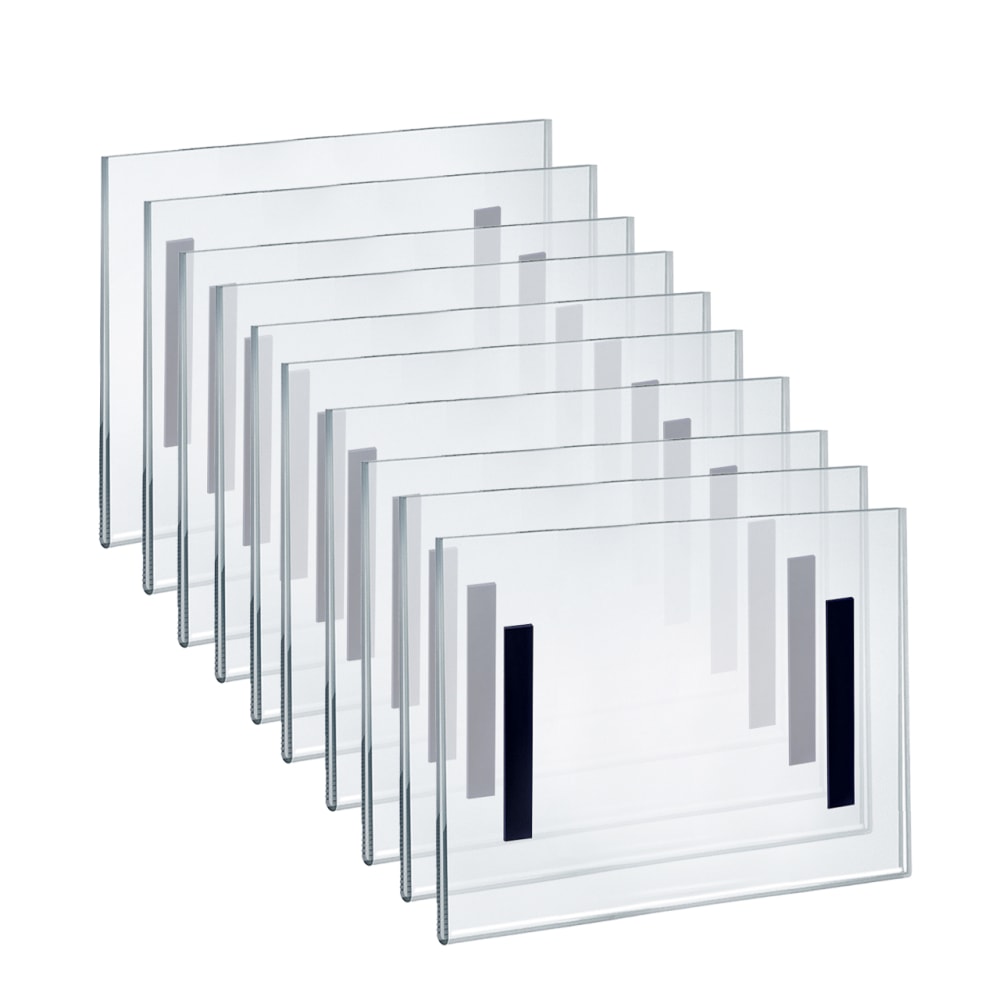 Azar Displays Acrylic Magnetic U-Frame Horizontal Sign Holders, 8inH x 10inW x 1/4inD, Clear, Pack Of 10 Sign Holders