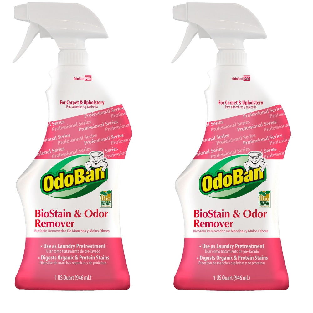 OdoBan Professional Ready-to-Use BioStain and Odor Remover, 32 Oz, Set Of 2 Bottles