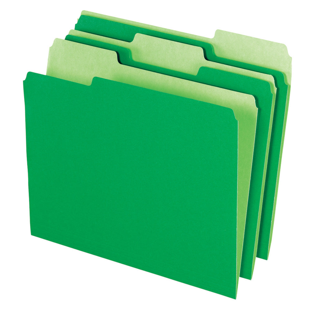Office Depot Brand 2-Tone File Folders, 1/3 Cut, Letter Size, Bright Green, Box Of 100