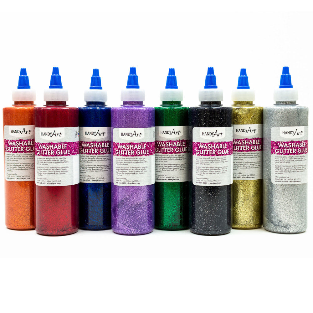 Handy Art Glitter Glues, Assorted Colors, 8 Oz, Set Of 8 Glues
