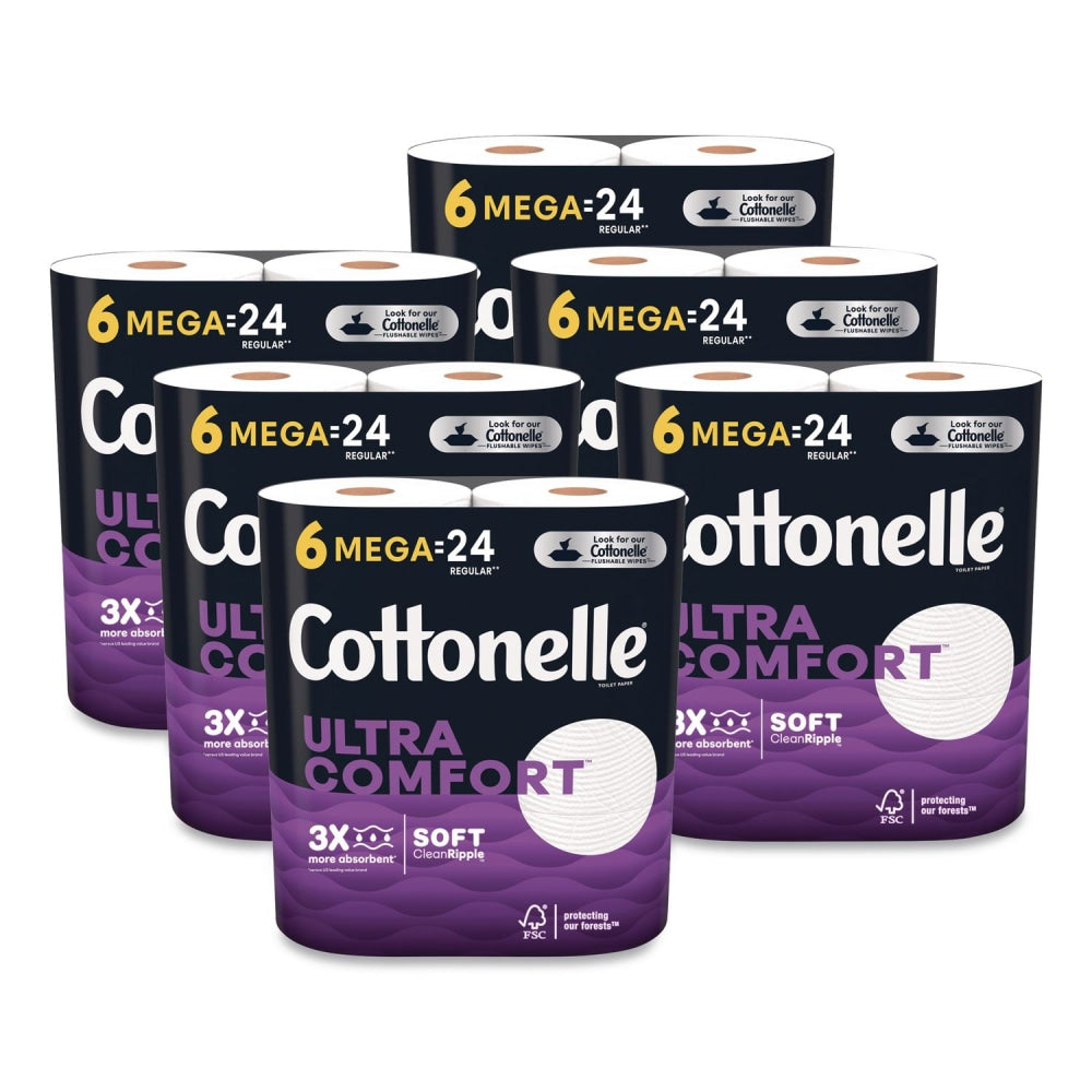 Cottonelle Ultra ComfortCare Toilet Paper, Soft Tissue, Mega Rolls, Septic Safe, 2-Ply, White, 284/Roll, 6 Rolls/Pack, 36 Rolls/Carton