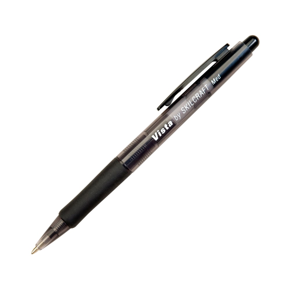 SKILCRAFT Vista Pens, Medium Point, Transparent Barrel, Black, Pack of 12