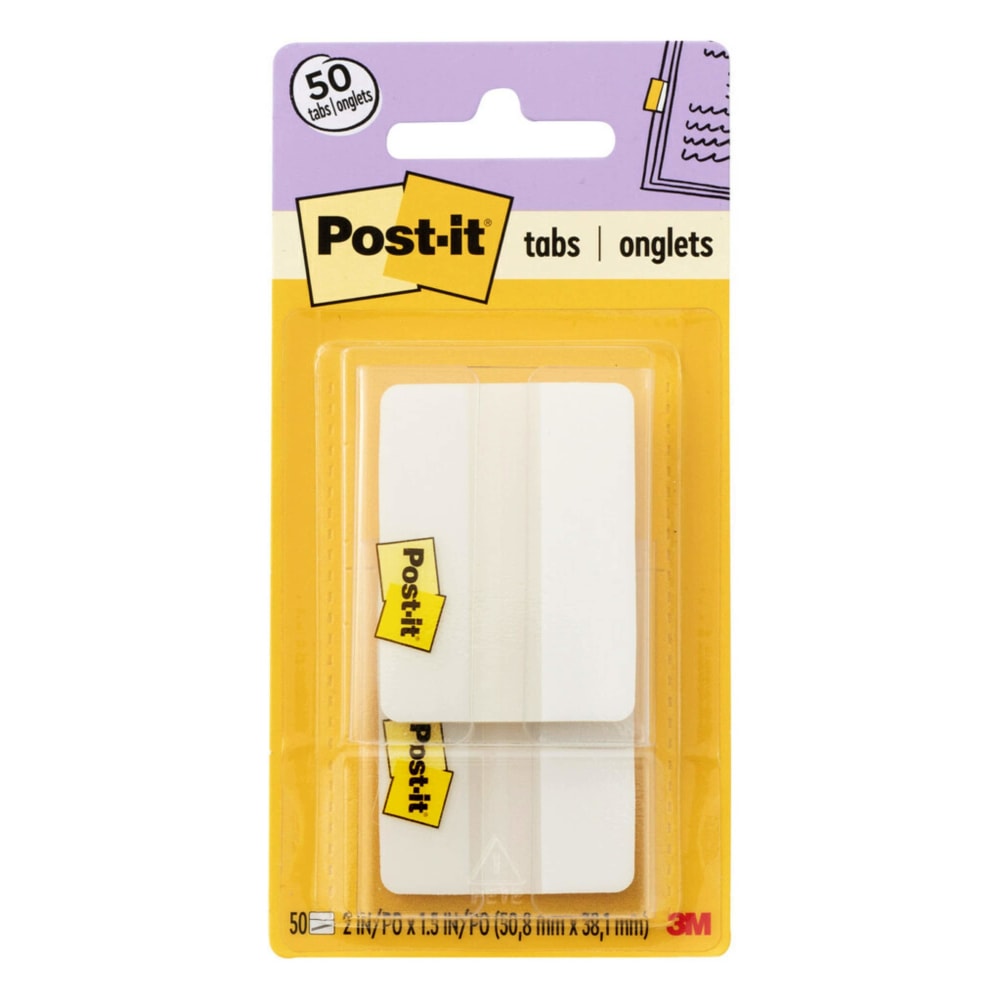 Post-it Durable Tabs, 2 in. x 1.5 in., Pack of 50 Tabs White