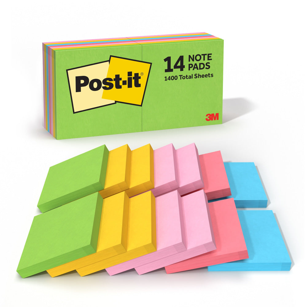 Post-it Notes, 3 x 3 in, 14 Sticky Note Pads, 100 Sheets/Pad, School Supplies and Office Products, Floral Fantasy