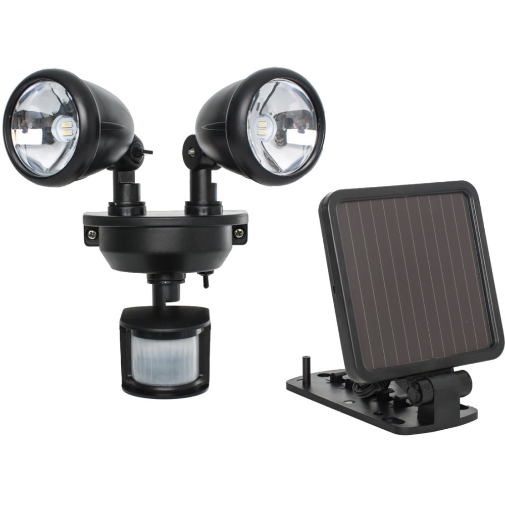 Maxsa Solar-Powered Dual Head LED Security Spotlight - Black - LED - 160 lm Lumens - Black - Roof-mountable -  - 44215
