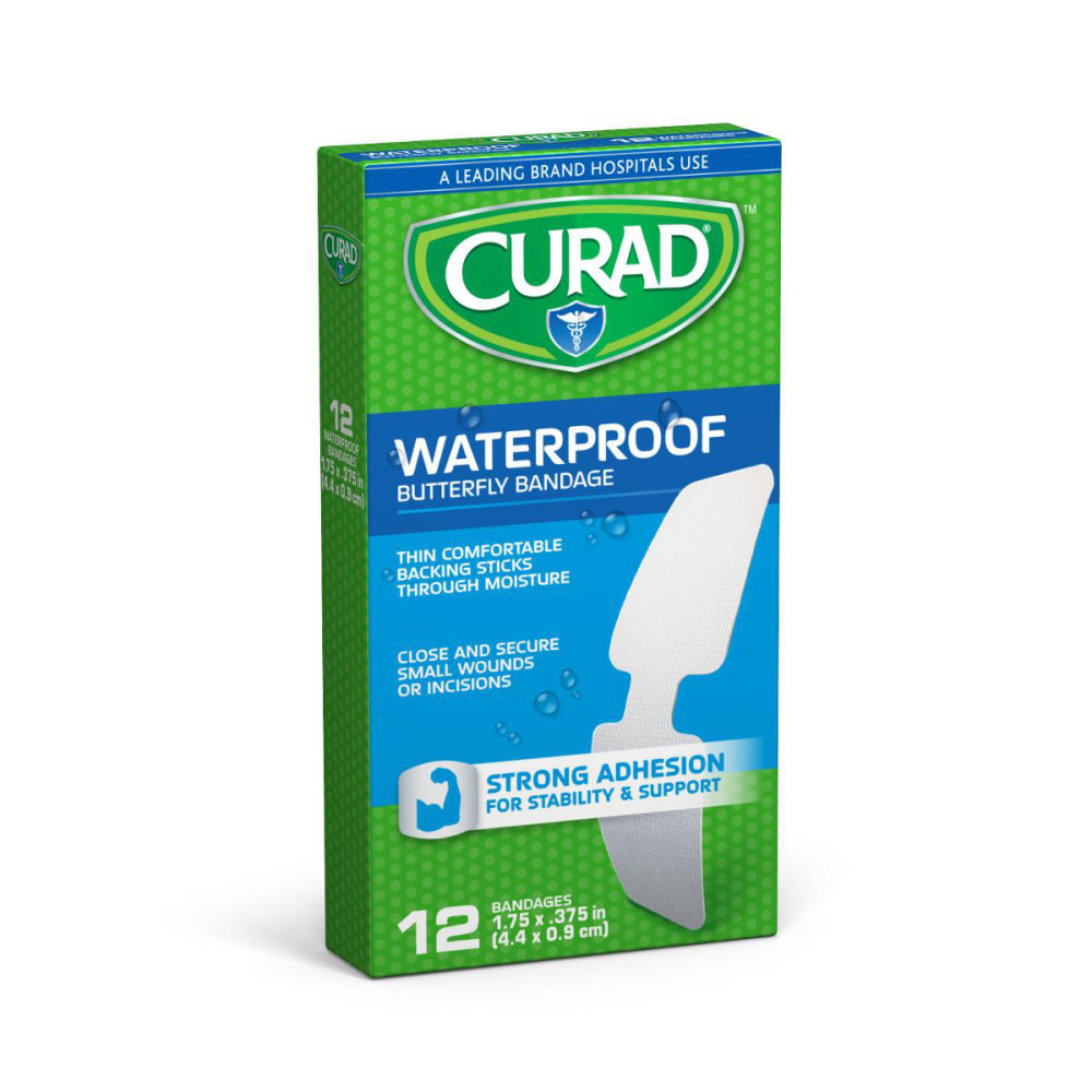 CURAD Butterfly Closure Adhesive Bandages, 1 3/4in x 3/8in, Tan, Case Of 24