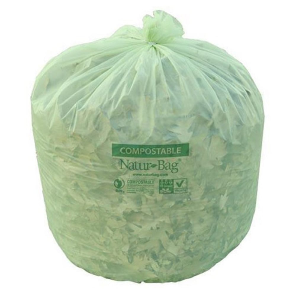 Natur Bag Compostable Trash Liners, 0.8 mil, 30 Gallons, Green, 25 Bags Per Roll, Case Of 8 Rolls