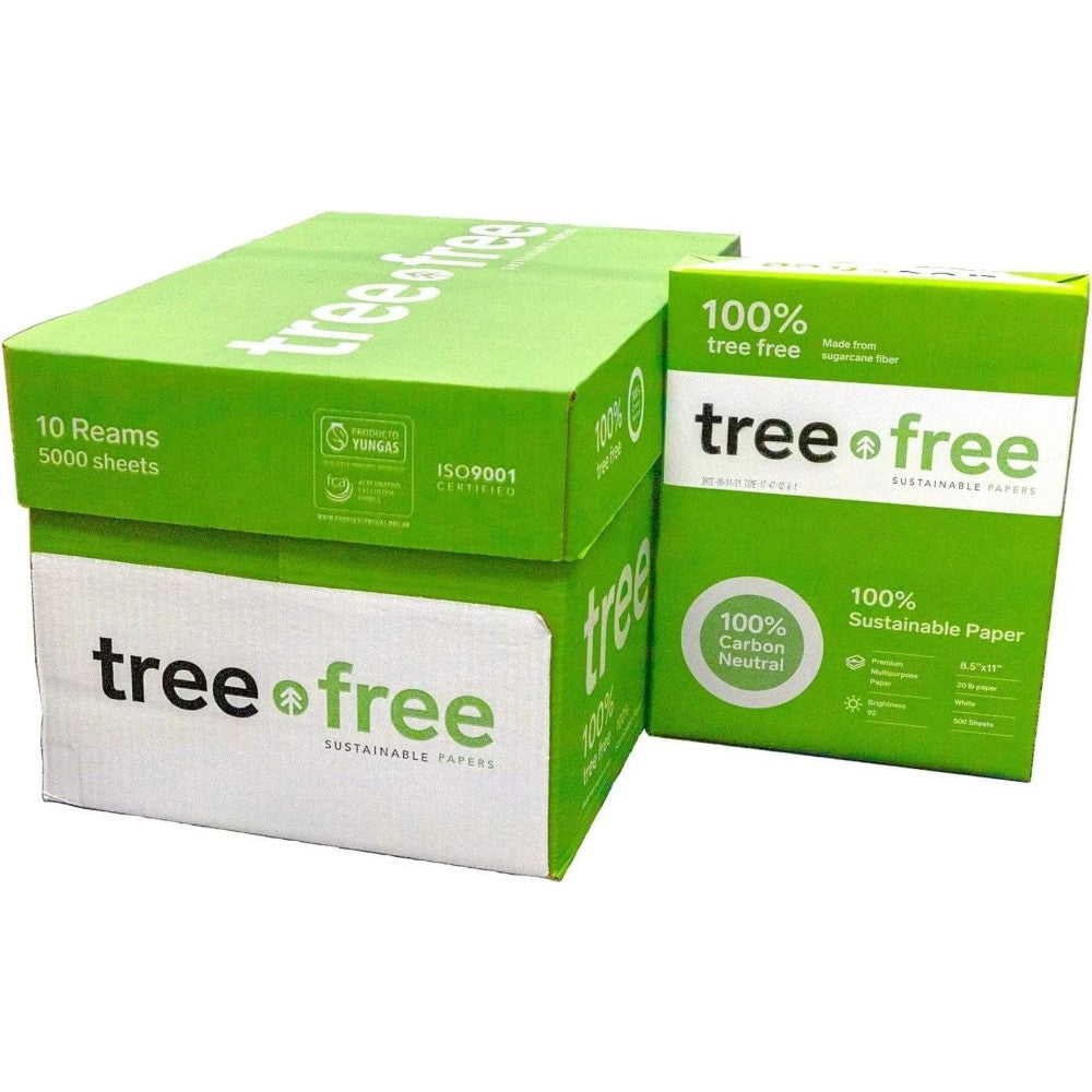 Tree Free Sustainable Multi-Use Printer & Copy Paper, Letter Size (8.5in x 11in), White, 10 Reams, 5000 Sheets Per Case, 20 Lb, 92 Brightness