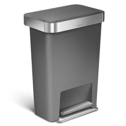 simplehuman Rectangular Step Can With Liner Pocket, 12 Gallons, Gray Plastic