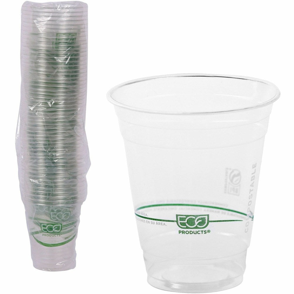 Eco-Products 12 oz GreenStripe Cold Cups - 12 fl oz - Clear, Green - Polylactic Acid (PLA) - Cold Drink - 50/PK