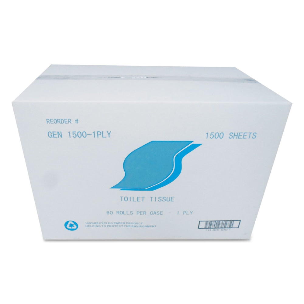 GEN Standard Bath Tissue Small Roll Bath Tissue, Septic Safe, 1-Ply, White, 1,500 Sheets/Roll, 60 Rolls/Carton