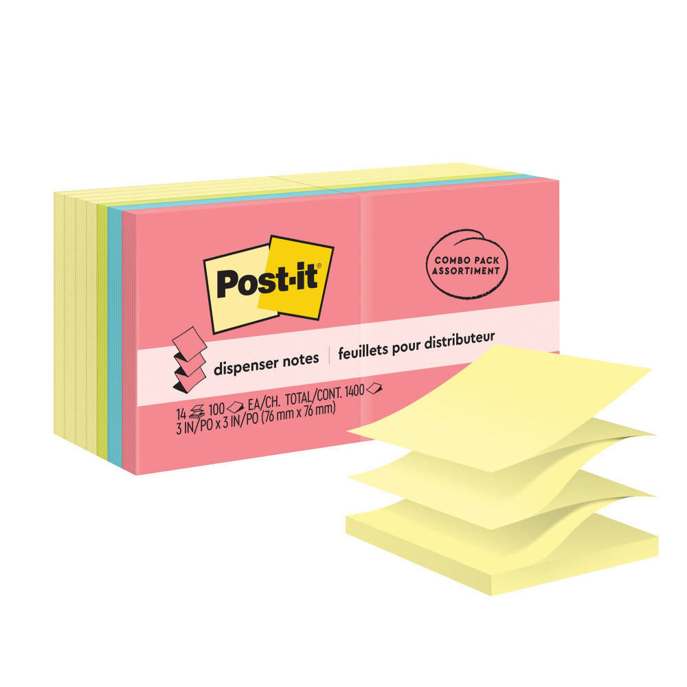 Post-it Pop Up Notes, 3 x 3 in, 14 Sticky Note Pads, 100 Sheets/Pad, School Supplies and Office Products, Accordion Sticky Notes, Assorted Colors