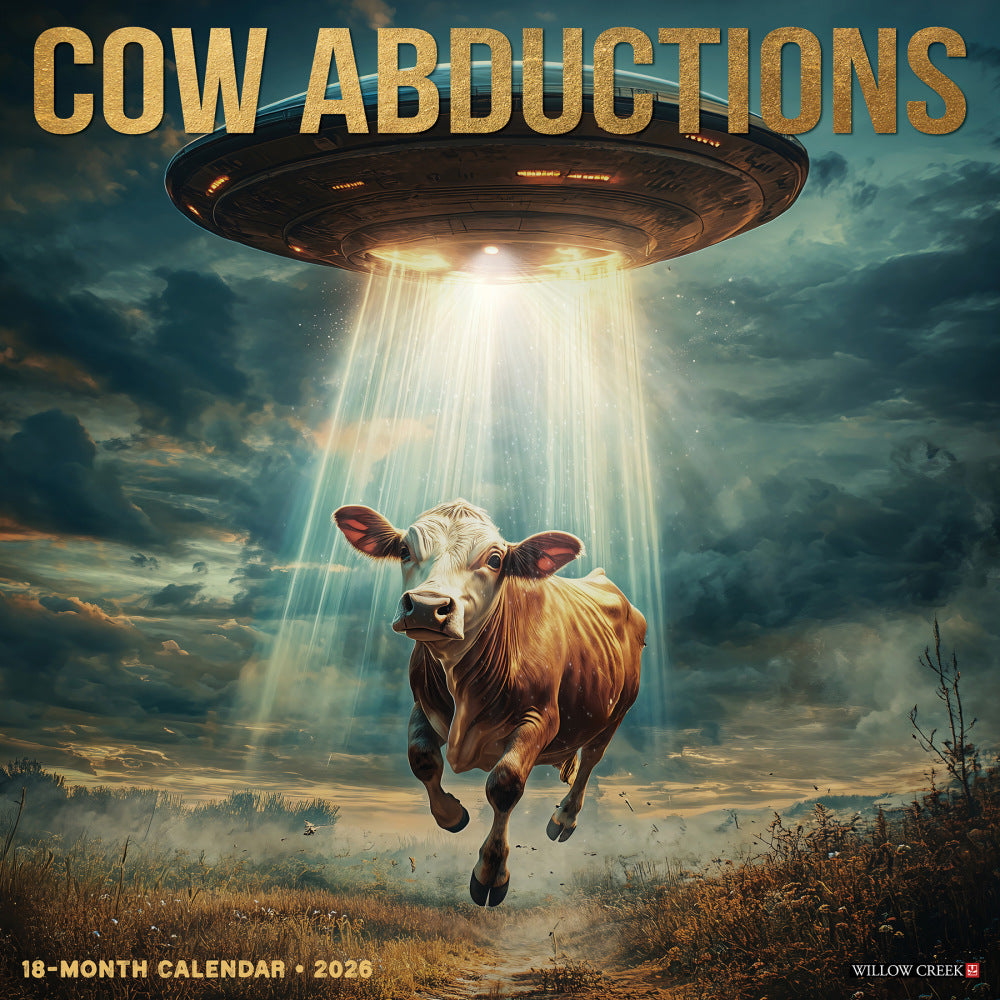 2026 Willow Creek Press Humor & Comics Monthly Wall Calendar, 12in x 12in, Cow Abductions, January To December, 50866
