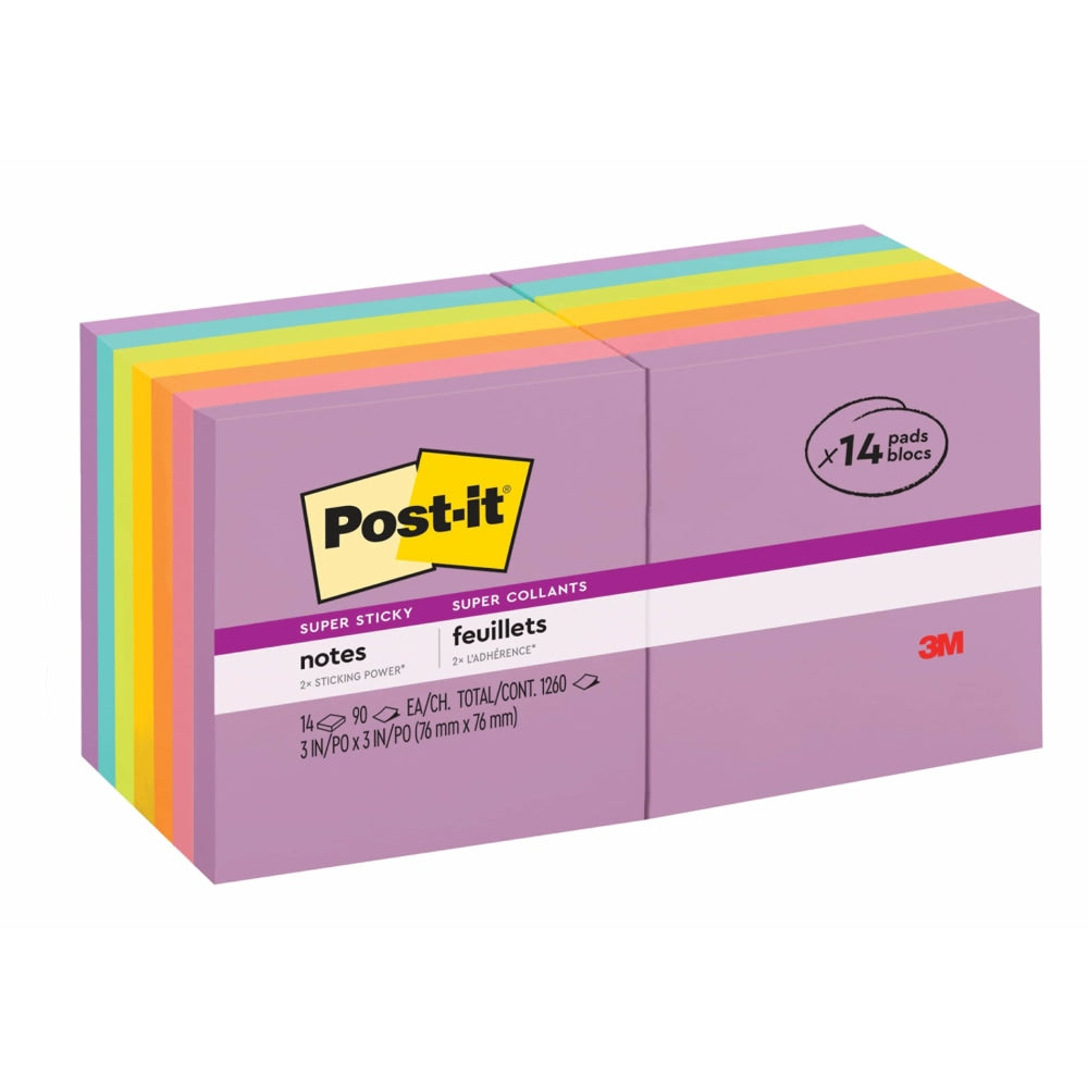 Post-it Super Sticky Notes, 3 x 3 in, 18 Sticky Note Pads, 90 Sheets/Pad, 2x the Sticking Power, Back to School Supplies, Assorted Colors