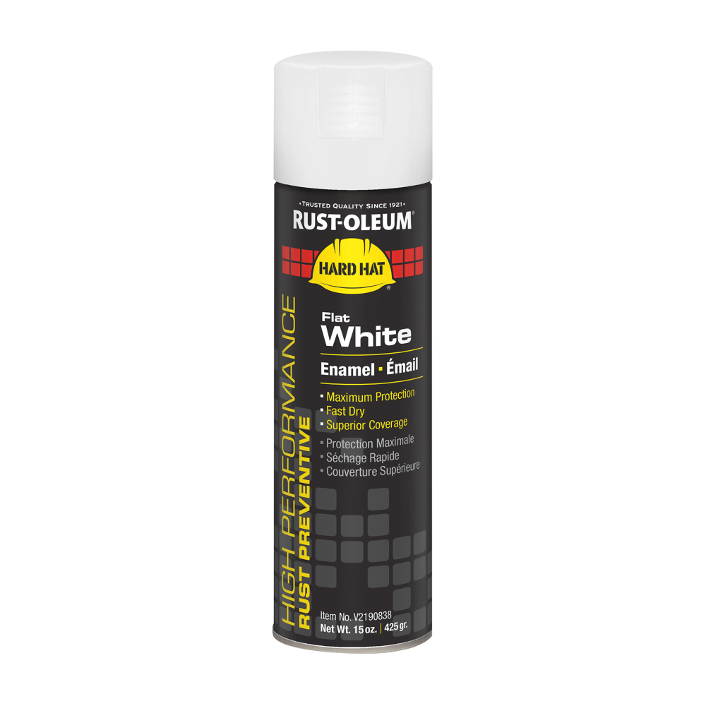 Rust-Oleum Hard Hat High Performance V2100 System Rust Preventive Enamel Spray Paint, 15 Oz, Flat White, Case Of 6 Cans
