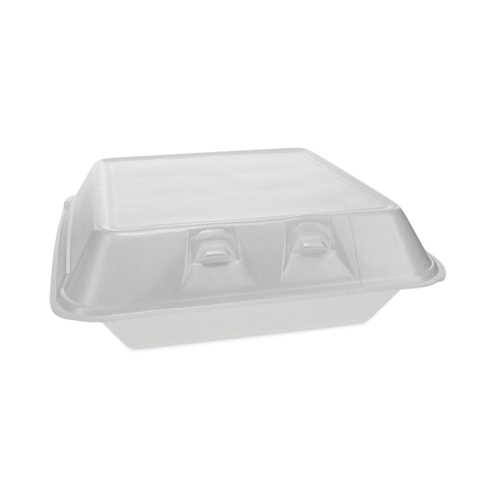 Pactiv Evergreen SmartLock Foam Hinged Lid Containers, Large, 3-1/4inH x 9inW x 9-3/16inD, White, Carton Of 150 Containers
