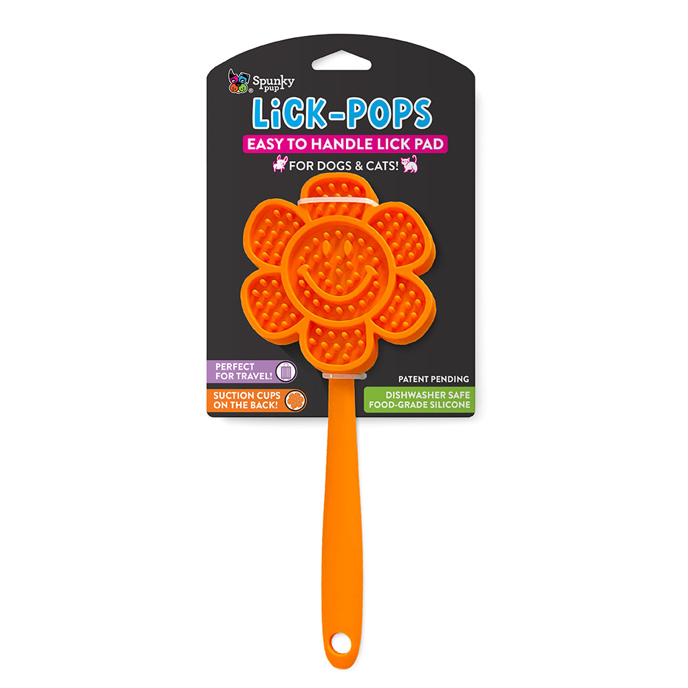 Spunky Pup Lick Pop Pad, Smiley Flower, 7-15/16in x 5-7/16in, Orange