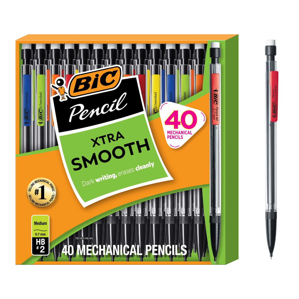 BIC Xtra Life Mechanical Pencils, 0.7 mm, #2 Lead, Clear Barrel, Pack Of 40 Pencils