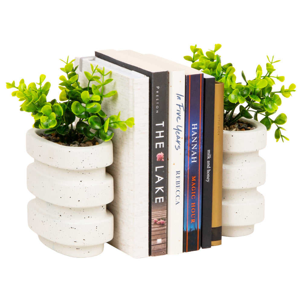 Mind Reader Ribbed Cement Planter Bookends, 5in x 3in, White, Total Qty 2