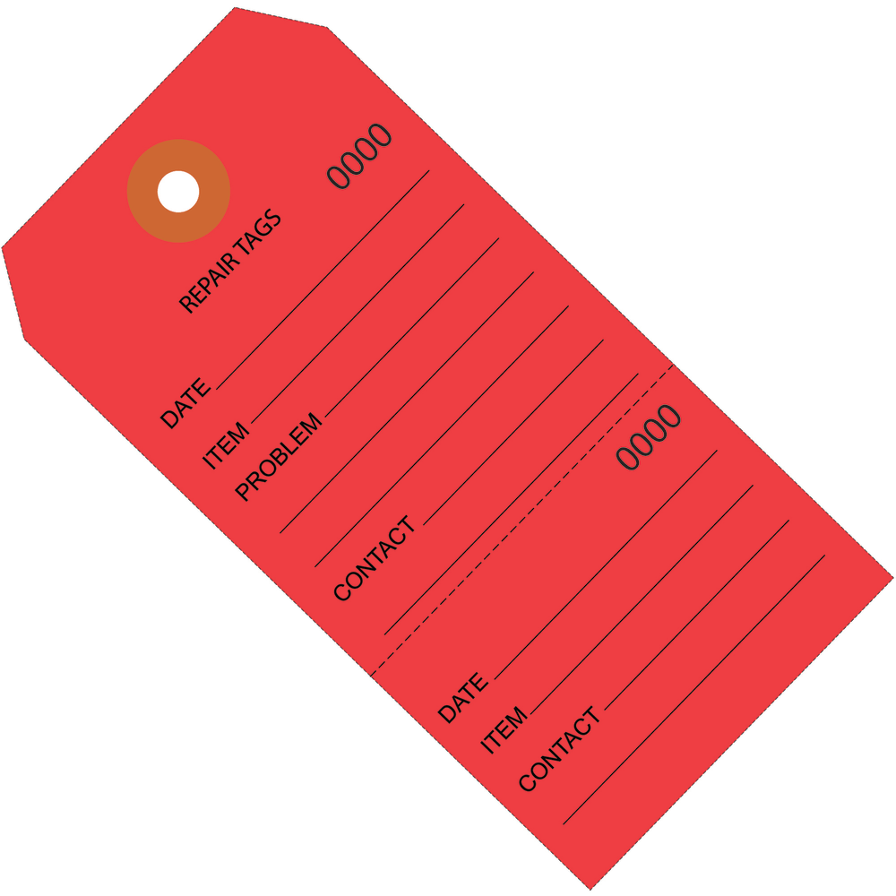 Partners Brand Consecutively Numbered Repair Tags, 6 1/4in x 3 1/8in, 100% Recycled, Red, Case Of 1,000