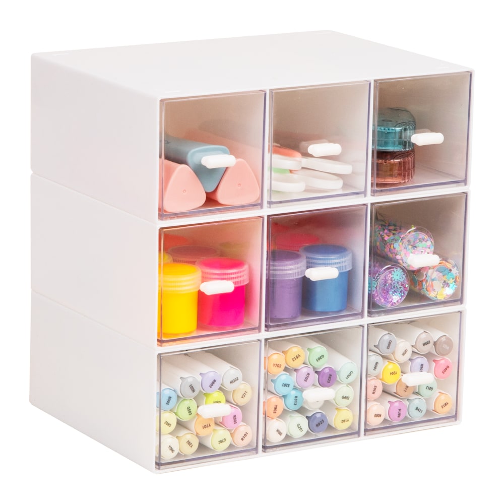 Mind Reader 9-Drawer Modular Craft Organizer, 9-3/16inH x 6-1/2inW x 9inD, White, Total Quantity 1