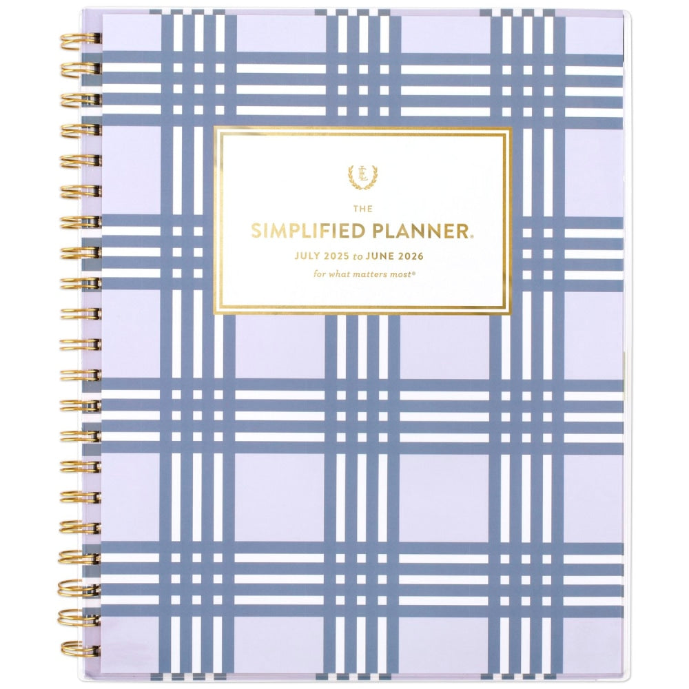 Simplified by Emily Ley for AT-A-GLANCE Academic 2025-2026 Customizable Weekly Monthly Planner, Lilac Plaid, Large, 8 1/2in x 11in
