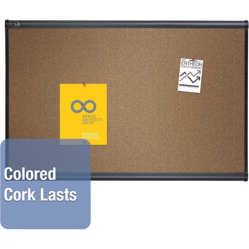Quartet Select Prestige Color Cork Bulletin Board, 24in x 36in, Aluminum Frame With Graphite Finish