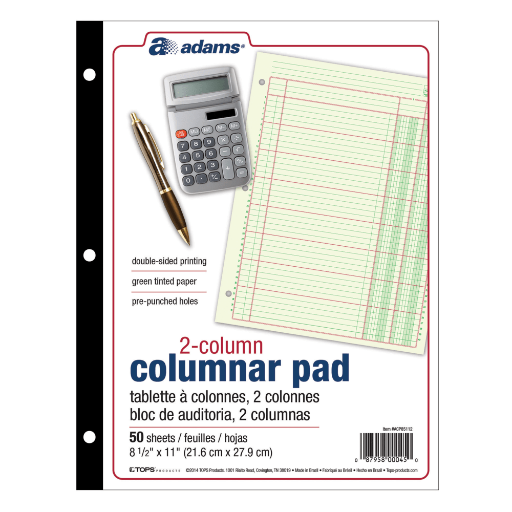 Adams Analysis Pad, 8 1/2in x 11in, 100 Pages (50 Sheets), 2 Columns, Green