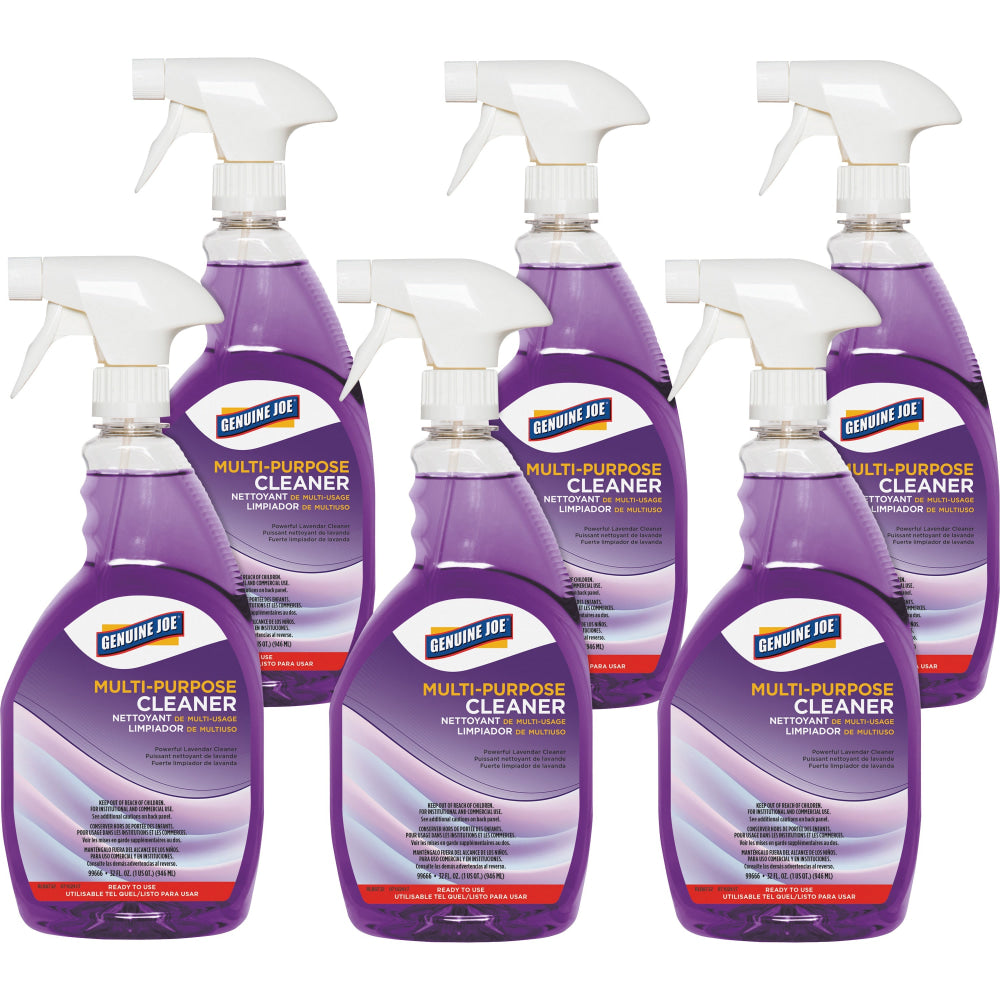 Genuine Joe Multi-purpose Cleaner, Ready-To-Use, 32 fl oz (1 quart), Lavender Scent, Case of 12 - 99666CT