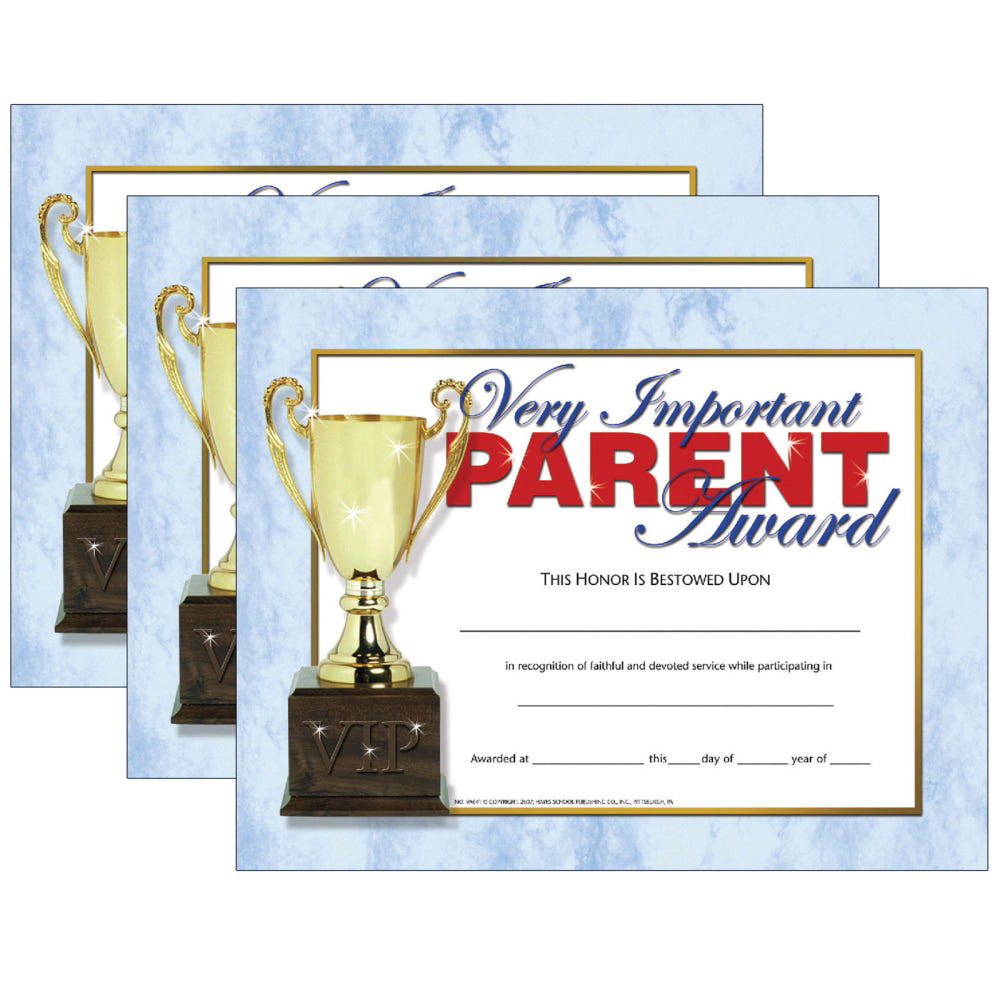 Hayes Publishing Very Important Parent Award, 8.5in x 11in, 30 Per Pack, Set Of 3 Packs