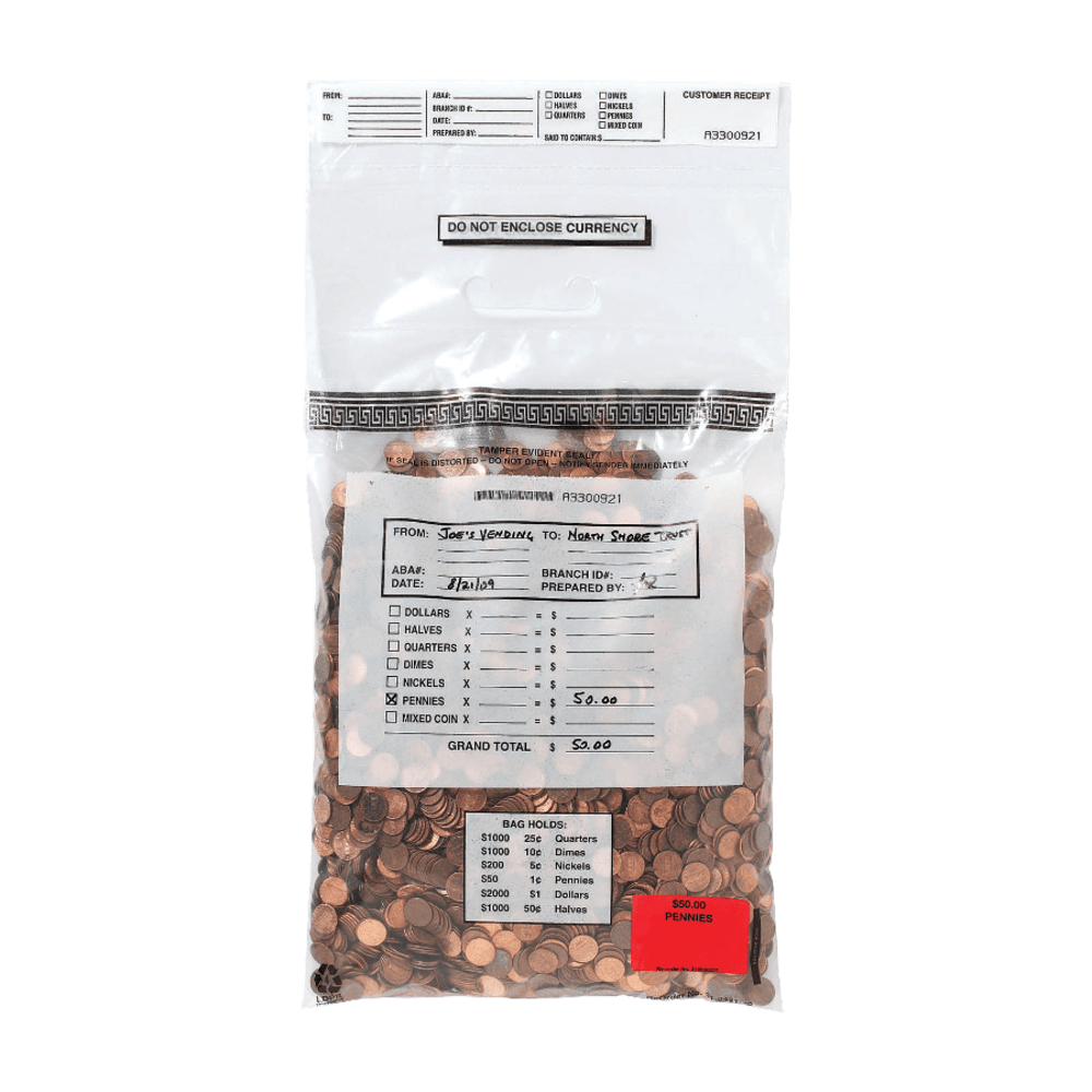 MMF Industries Single-Handle Self-Sealing Coin Deposit Bags, 12 3/8in x 18in, Clear, Box Of 100