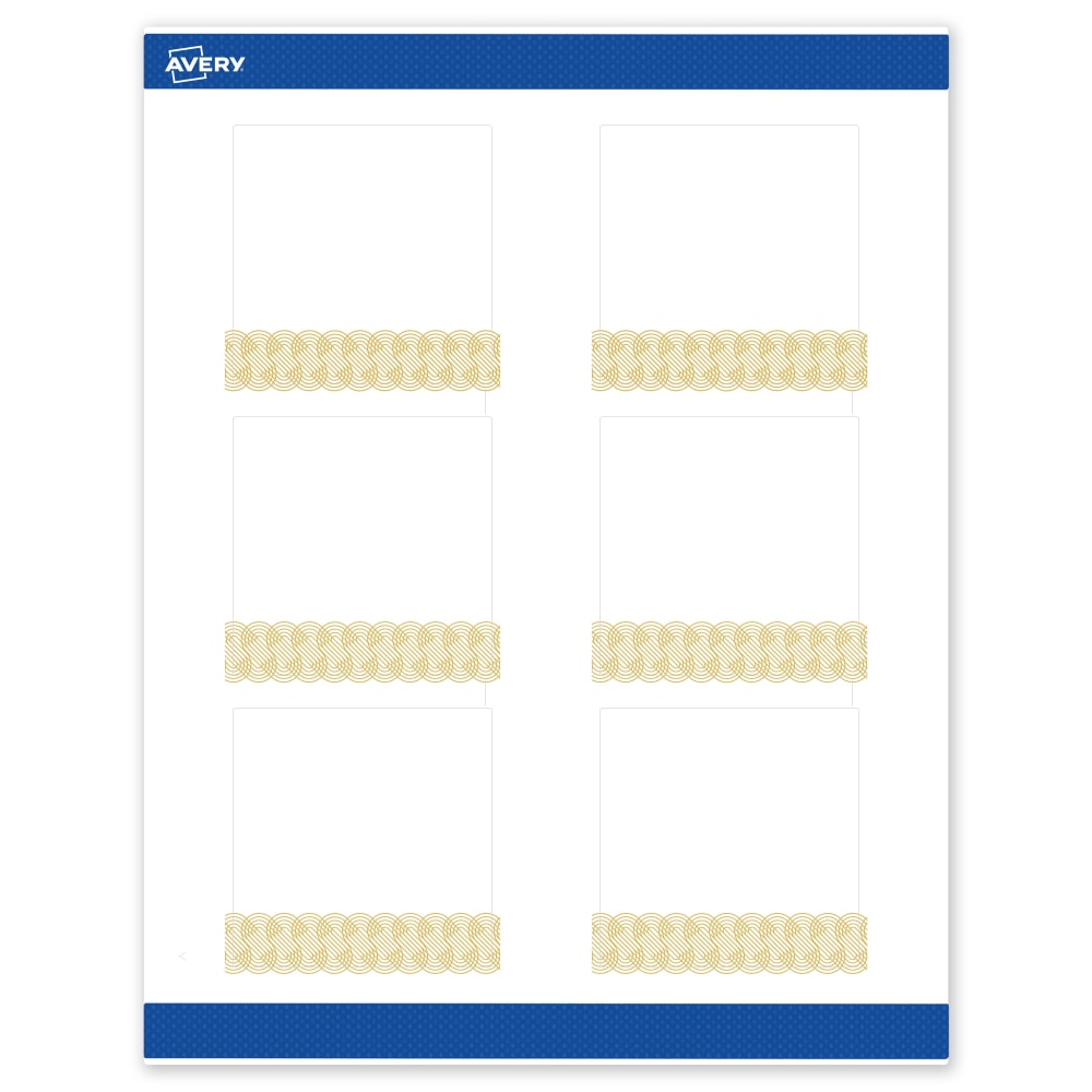 Avery Printable Labels With Sure Feed Technology, S00-EX5, Square, 3in x 3in, Matte White With Preprinted Gold Lace Trim Pattern, Pack Of 60