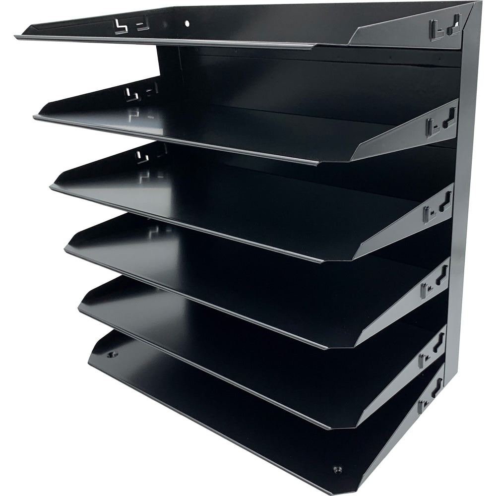 Huron Horizontal Slots Desk Organizer - 6 Compartment(s) - Horizontal - 15in x 15inx 8.66in Depth - Durable, Label Holder - Black - Steel - 1 Each